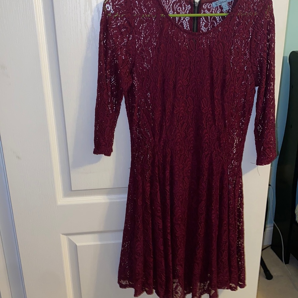 Burgundy zip up lace dress